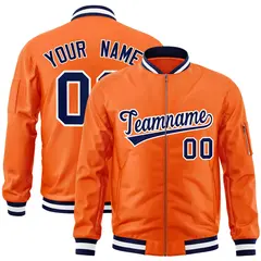 Orange Navy-White Varsity Full-Zip Letterman Bomber Jacket