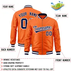 Orange Navy-White Varsity Full-Zip Letterman Bomber Jacket 2