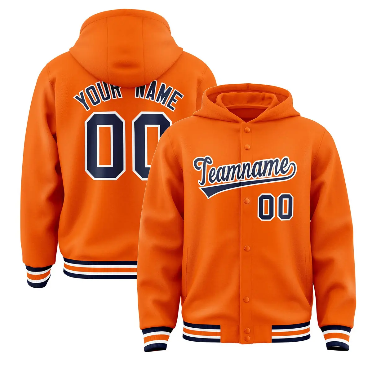 Orange Navy-White Varsity Letterman Classic Hoodie Jacket