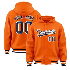 Orange Navy-White Varsity Letterman Classic Hoodie Jacket 1