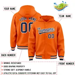 Orange Navy-White Varsity Letterman Classic Hoodie Jacket 4