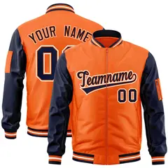 Orange Navy-White Varsity Raglan Letterman Bomber Jacket
