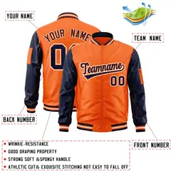 Orange Navy-White Varsity Raglan Letterman Bomber Jacket 2
