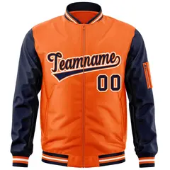 Orange Navy-White Varsity Raglan Letterman Bomber Jacket 3