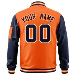Orange Navy-White Varsity Raglan Letterman Bomber Jacket 4