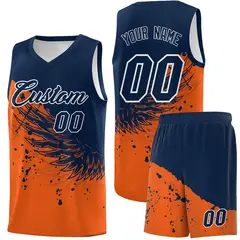 Orange Navy Wing Pattern Basketball Jersey Sports Uniform
