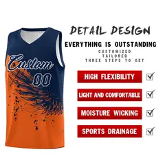 Orange Navy Wing Pattern Basketball Jersey Sports Uniform 2