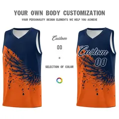 Orange Navy Wing Pattern Basketball Jersey Sports Uniform 3