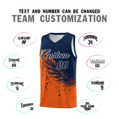 Orange Navy Wing Pattern Basketball Jersey Sports Uniform 4