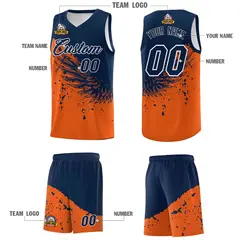 Orange Navy Wing Pattern Basketball Jersey Sports Uniform 5