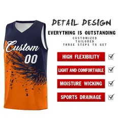 Orange Navy Wing Pattern Basketball Jersey Sports Uniform 2