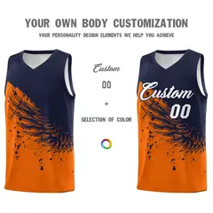 Orange Navy Wing Pattern Basketball Jersey Sports Uniform 3