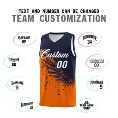 Orange Navy Wing Pattern Basketball Jersey Sports Uniform 4