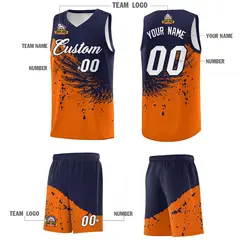 Orange Navy Wing Pattern Basketball Jersey Sports Uniform 5