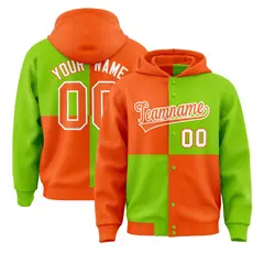 Orange Neon Green Color Block Varsity Letterman Jacket Hoodie 1