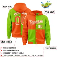 Orange Neon Green Color Block Varsity Letterman Jacket Hoodie 4