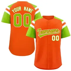 Orange Neon Green Contrast Raglan Sleeves Baseball Jersey 1
