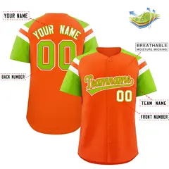 Orange Neon Green Contrast Raglan Sleeves Baseball Jersey 2