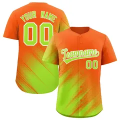 Orange Neon Green Diagonal Stripe Gradient Baseball Jersey 1
