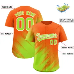 Orange Neon Green Diagonal Stripe Gradient Baseball Jersey 2