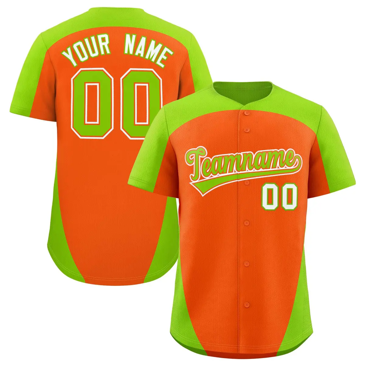 Orange Neon Green Edge Color Block Baseball Jersey