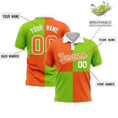 Orange Neon Green Four Squares Performance Polo Shirt 2