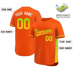 Orange Neon Green-Gold Gradient Side Baseball Jersey 2