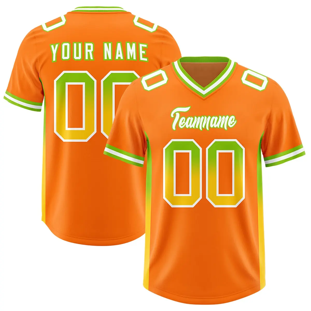 Orange Neon Green Gold Gradient Sides Football Jersey