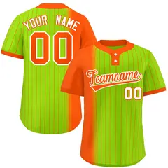 Orange Neon Green Gradient Stripe Two-Button Softball Jersey 1