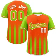 Orange Neon Green Gradient Thick Stripe Raglan Baseball Jersey 1