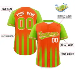 Orange Neon Green Gradient Thick Stripe Raglan Baseball Jersey 2