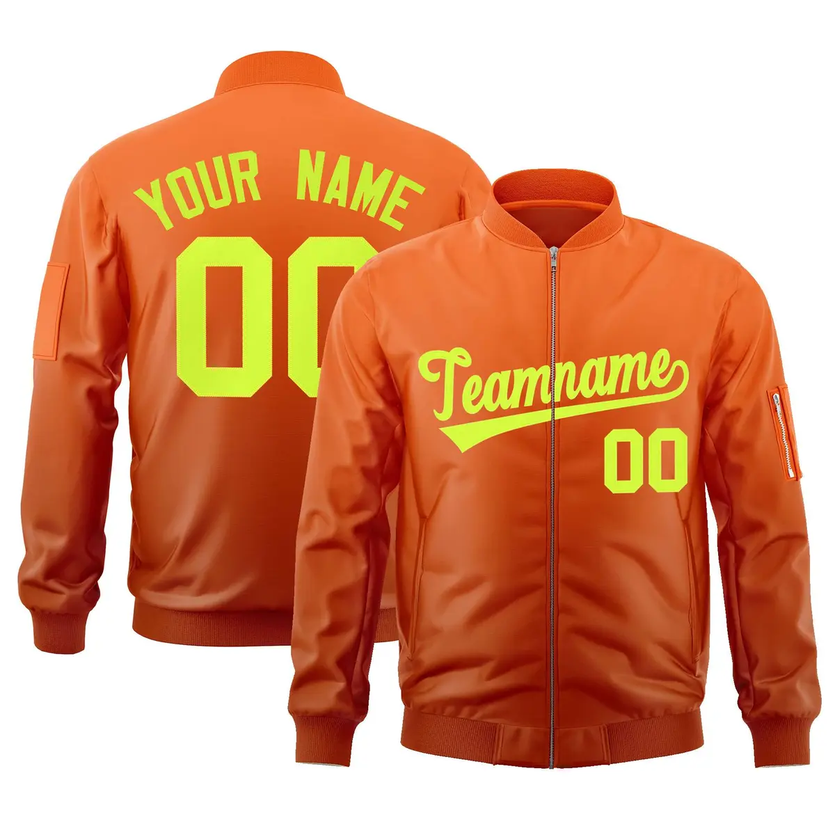Orange Neon Green Gradient Varsity Letterman Bomber Jacket
