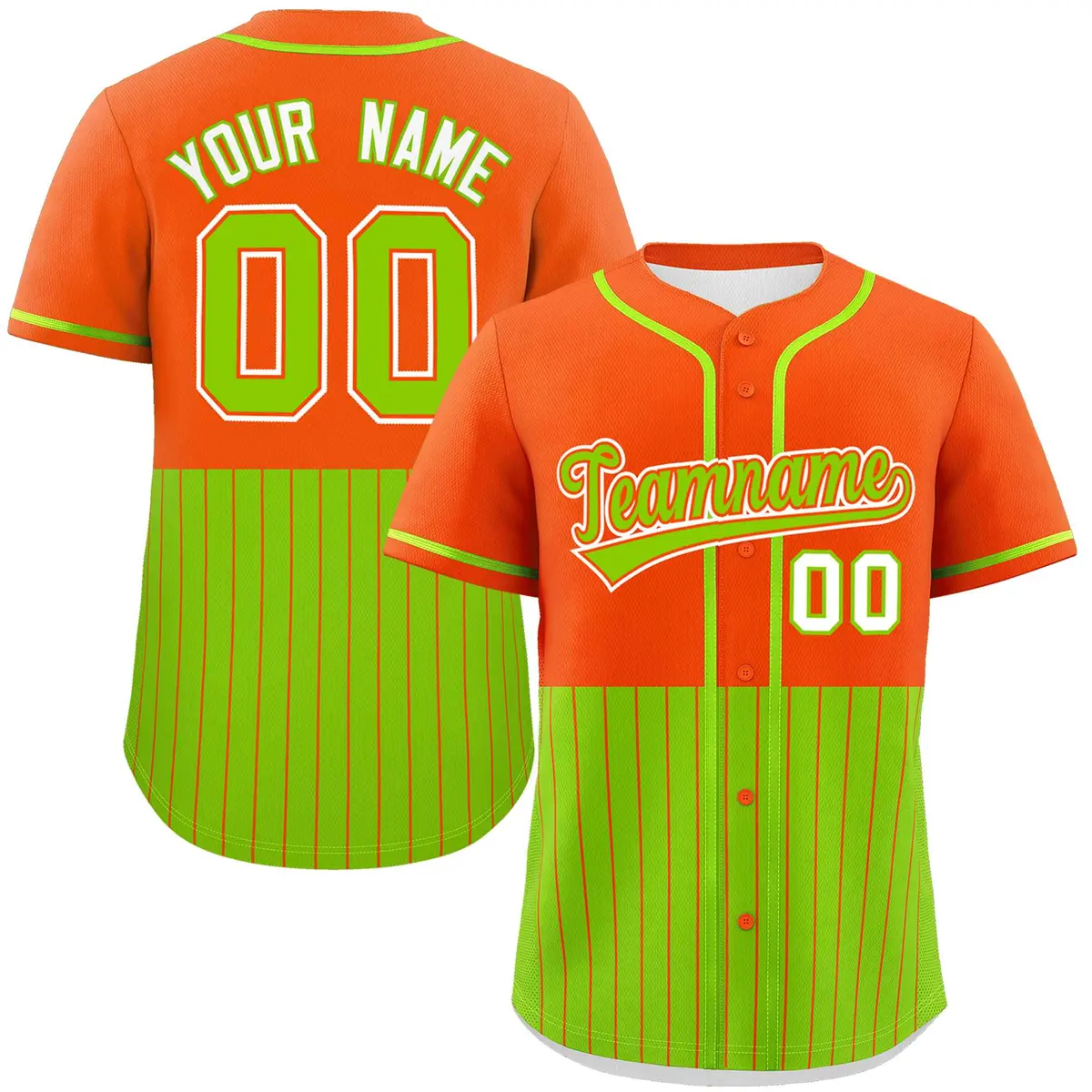 Orange Neon Green Half Stripe Authentic Baseball Jersey