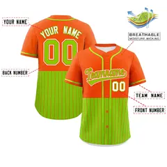 Orange Neon Green Half Stripe Authentic Baseball Jersey 2
