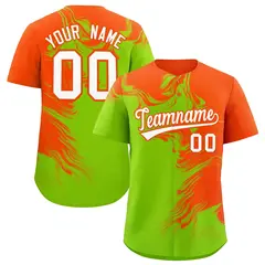 Orange Neon Green Ink Pattern Authentic Baseball Jersey 1