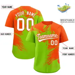 Orange Neon Green Ink Pattern Authentic Baseball Jersey 2