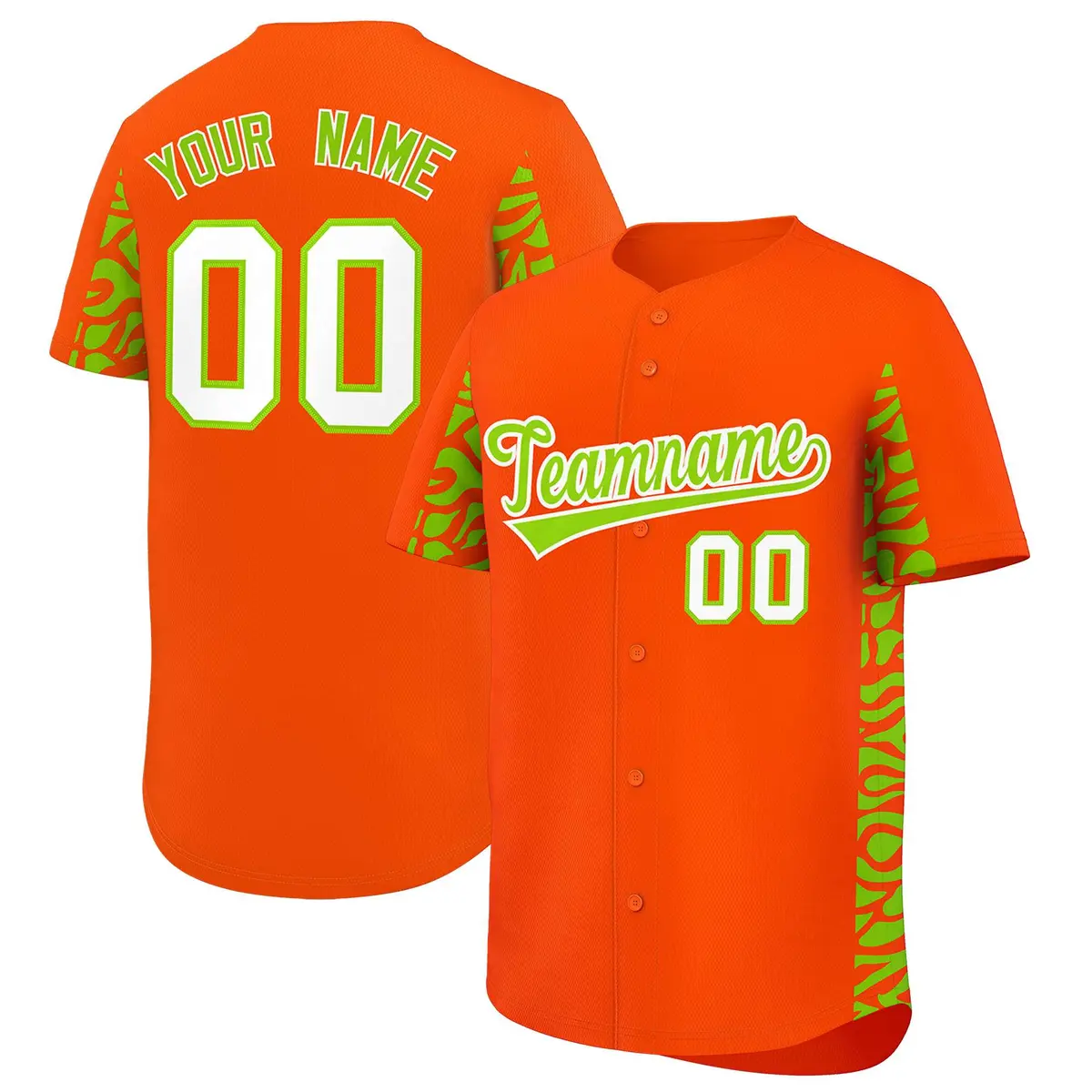 Orange Neon Green Leopard Graffiti Side Baseball Jersey
