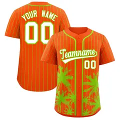 Orange Neon Green Pinstripe Coconut Tree Baseball Jersey 1