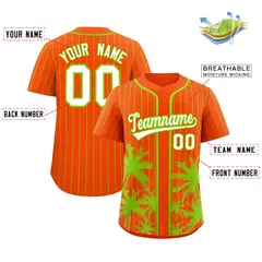 Orange Neon Green Pinstripe Coconut Tree Baseball Jersey 2