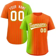 Orange Neon Green Pinstripe Gradient Baseball Jersey 1