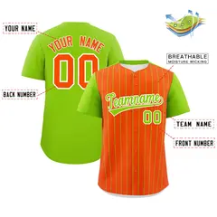 Orange Neon Green Pinstripe Two-Tone Baseball Jersey 2