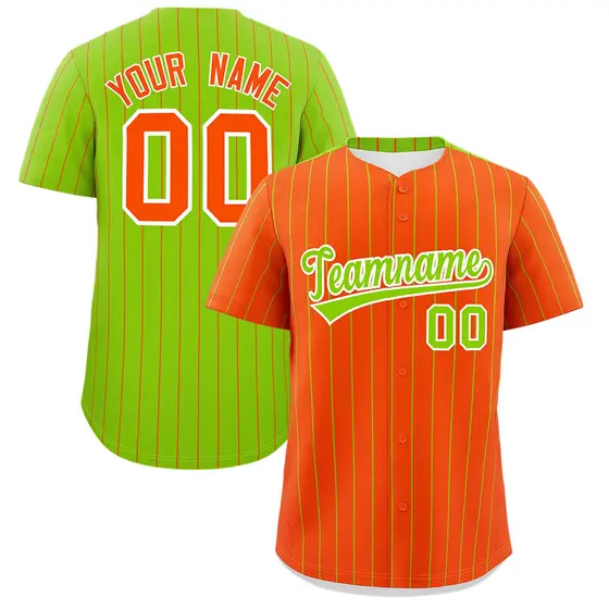 Orange Neon Green Pinstripe Two-Tone Baseball Jersey