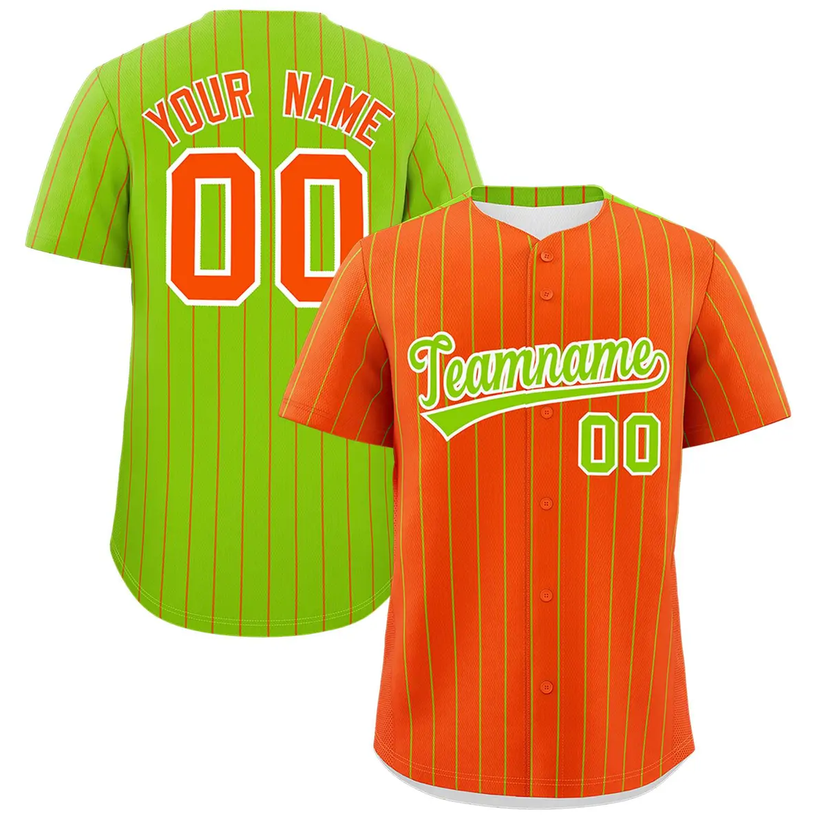 Orange Neon Green Pinstripe Two-Tone Baseball Jersey