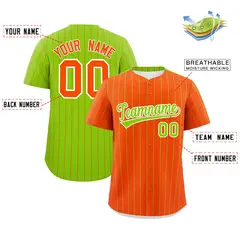 Orange Neon Green Pinstripe Two-Tone Baseball Jersey 2