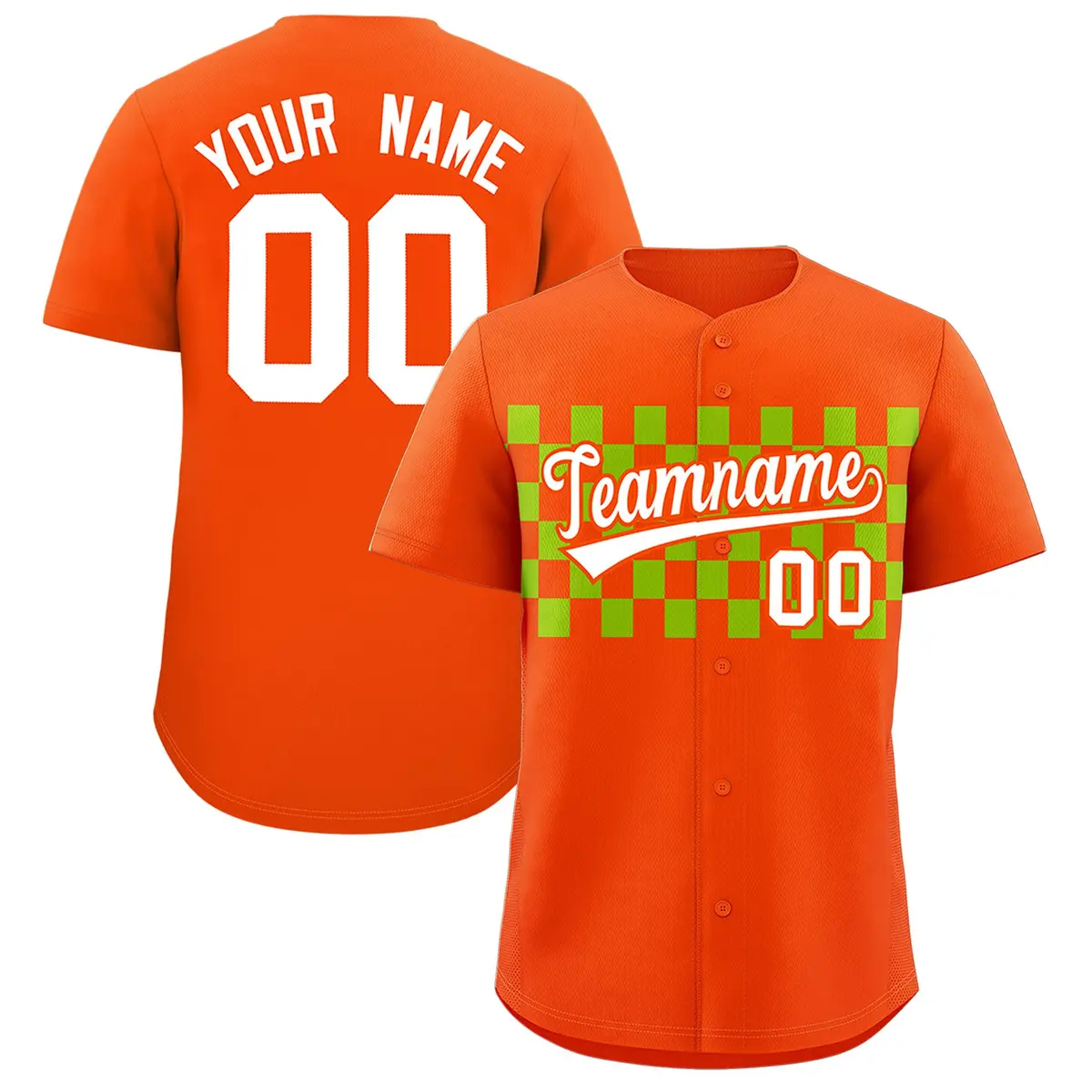 Orange Neon Green Plaid Fashion Authentic Baseball Jersey
