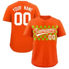 Orange Neon Green Plaid Fashion Authentic Baseball Jersey 1