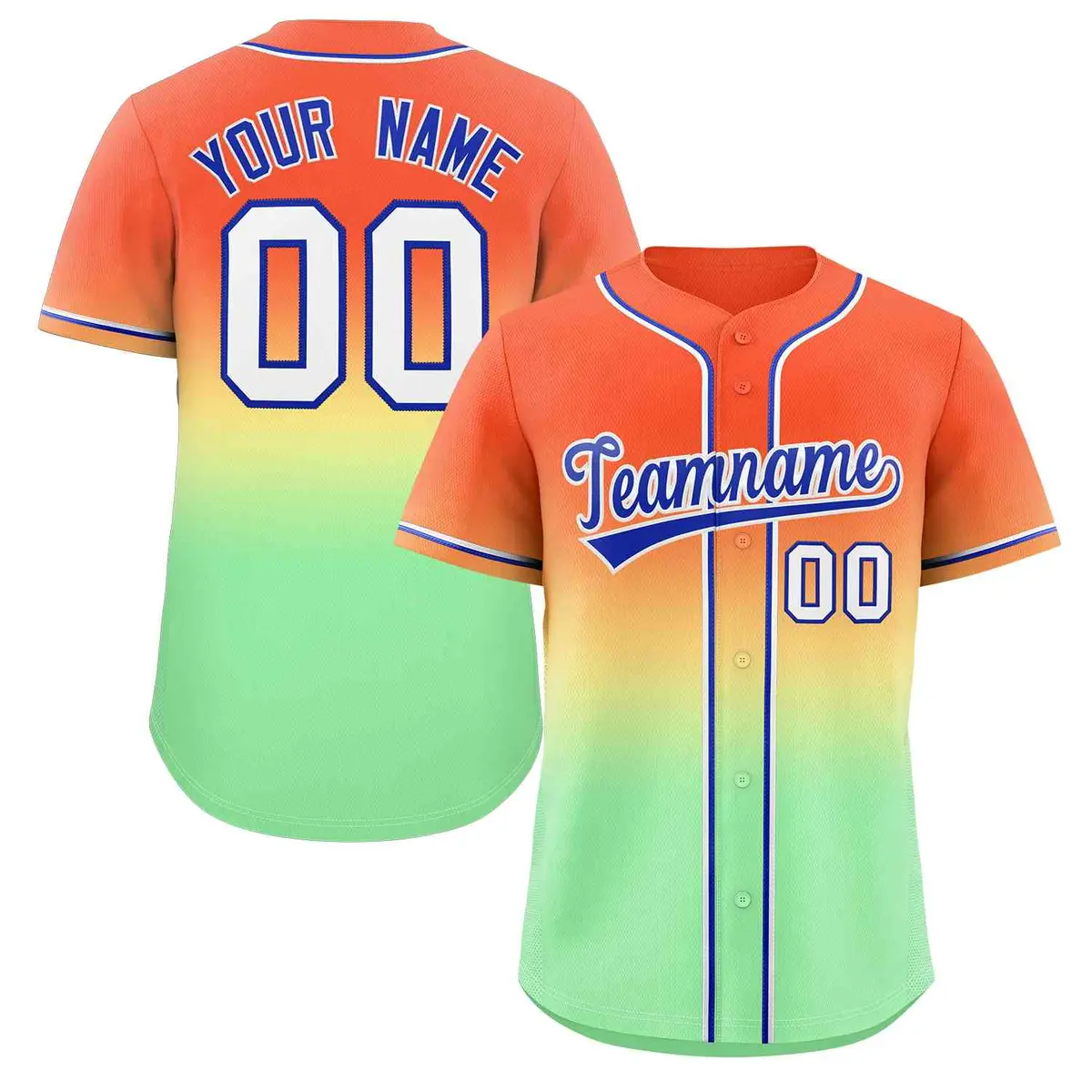 Orange Neon Green Royal-White Gradient Baseball Jersey