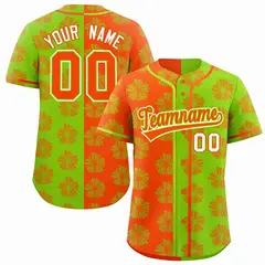 Orange Neon Green Split Flower Graffiti Baseball Jersey 1