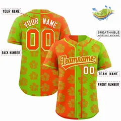 Orange Neon Green Split Flower Graffiti Baseball Jersey 2