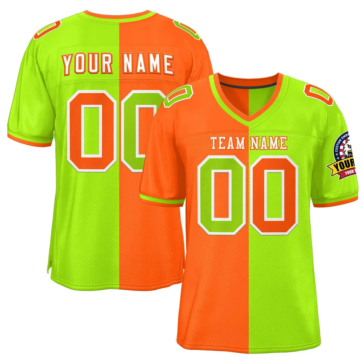Orange Neon Green Split Two Tone Authentic Football Jersey
